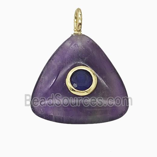 Natural Purple Amethyst Triangle Pendant Pave Zirconia