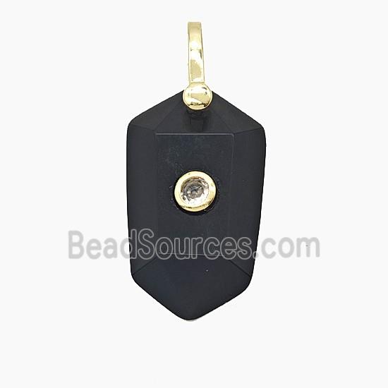Natural Black Obsidian Prism Pendant Pave Zirconia