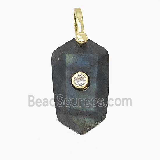 Natural Labradorite Prism Pendant Pave Zirconia