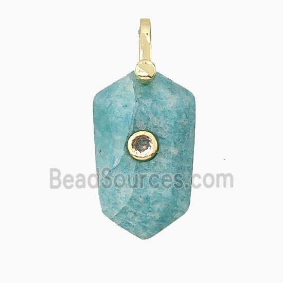 Natural Green Amazonite Prism Pendant Pave Zirconia