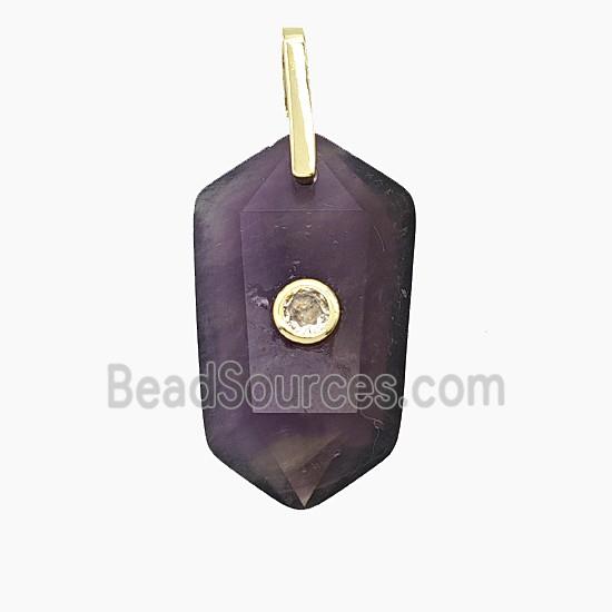 Natural Purple Amethyst Prism Pendant Pave Zirconia