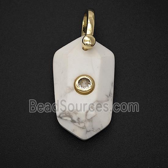 Natural White Howlite Turquoise Prism Pendant Pave Zirconia