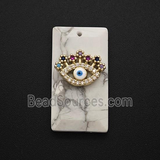 Natural Howlite Turquoise Rectangle Pendant Pave Eye Zirconia