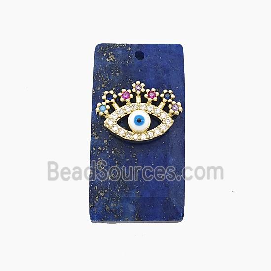 Natural Blue Lapis Lazuli Rectangle Pendant Pave Eye Zirconia