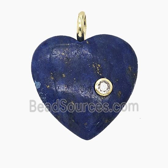 Natural Blue Lapis Lazuli Heart Pendant Pave Zirconia