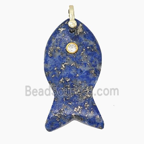 Natural Lapis Lazuli Fish Pendant Pave Zirconia