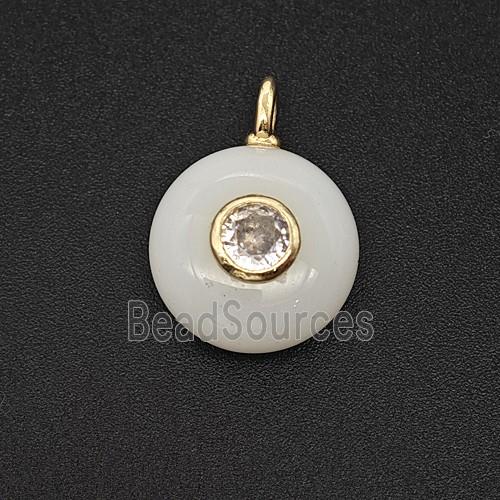 White Jade Coin Pendant Pave Zirconia