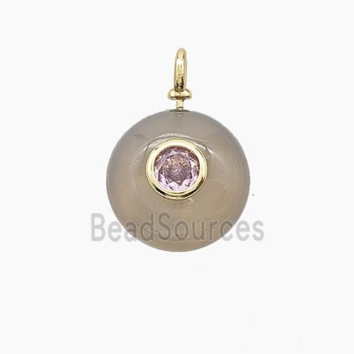 Gray Agate Coin Pendant Pave Zirconia