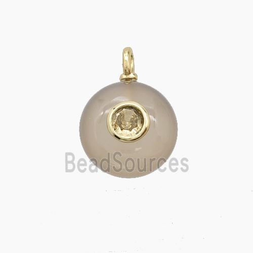 Gray Agate Coin Pendant Pave Zirconia