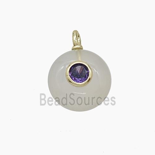 Gray Agate Coin Pendant Pave Zirconia