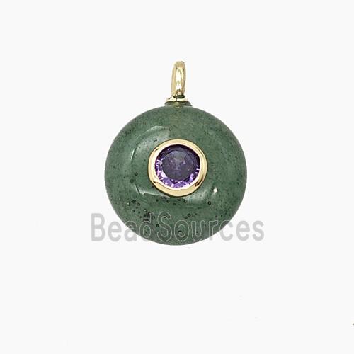 Green Strawberry Quartz Coin Pendant Pave Zirconia