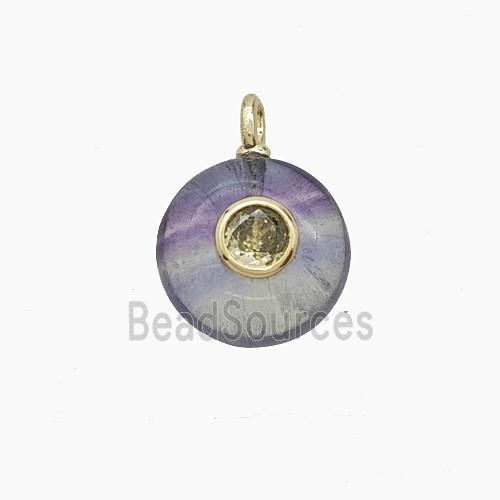 Natural Fluorite Coin Pendant Pave Zirconia