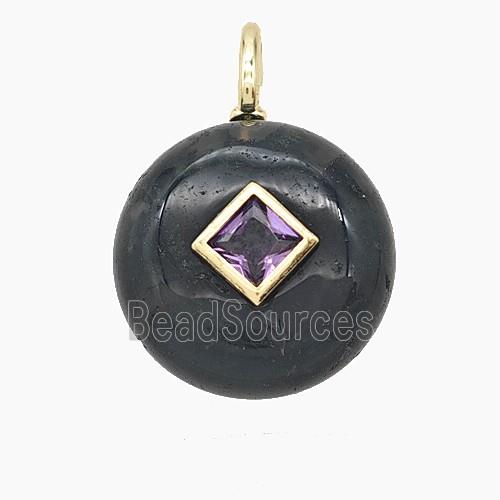 Natural Green Moss Agate Coin Pendant Pave Zirconia