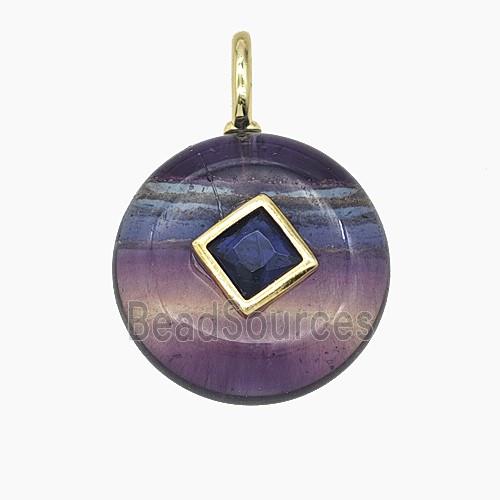 Natural Fluorite Coin Pendant Pave Zirconia