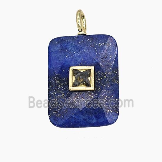 Natural Blue Lapis Lazuli Rectangle Pendant Pave Zirconia