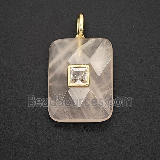 Natural Clear Quartz Rectangle Pendant Pave Zirconia