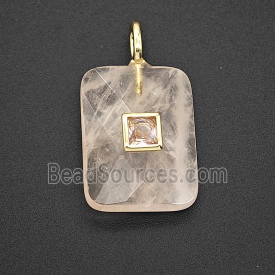 Natural Clear Quartz Rectangle Pendant Pave Zirconia