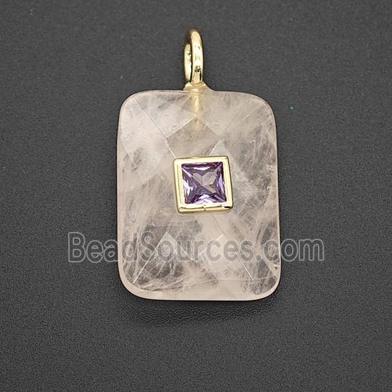 Natural Clear Quartz Rectangle Pendant Pave Zirconia