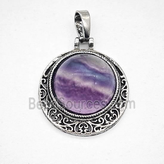 Gemstone Pendant, Antique Silver Plated