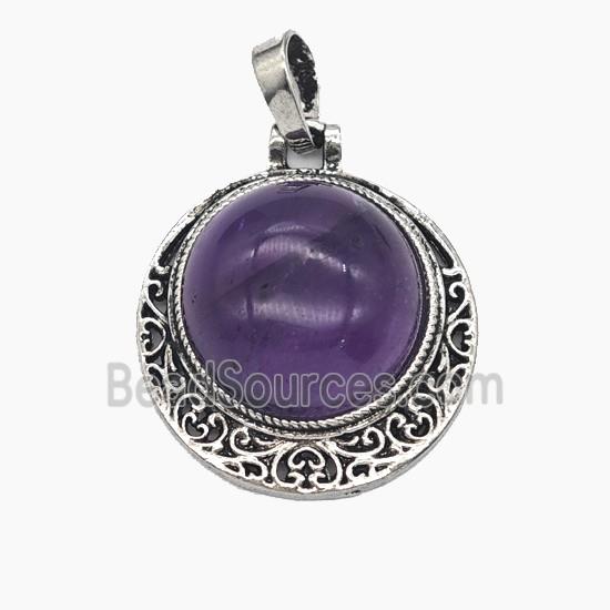Gemstone Pendant, Antique Silver Plated