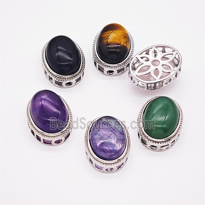 Gemstone Pendant, Antique Silver Plated