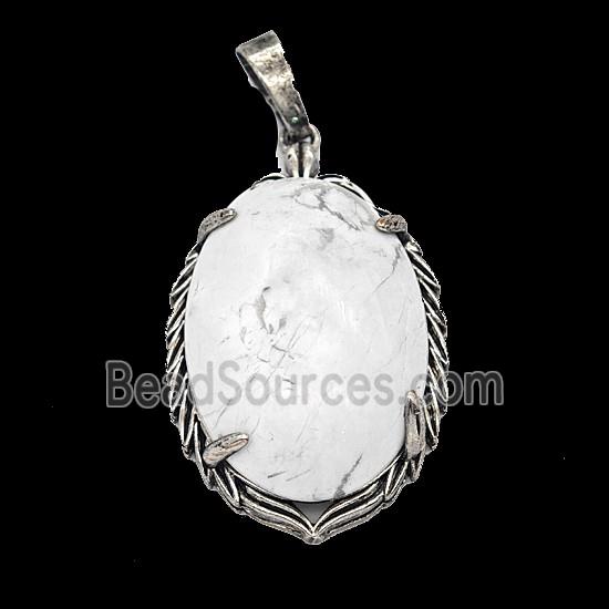 Gemstone Pendant, Antique Silver Plated