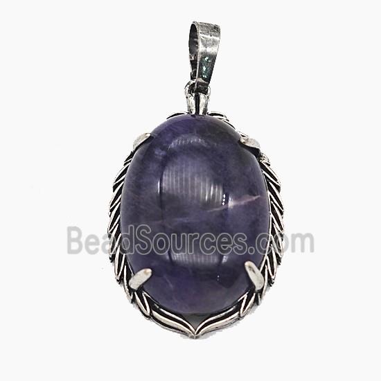 Gemstone Pendant, Antique Silver Plated