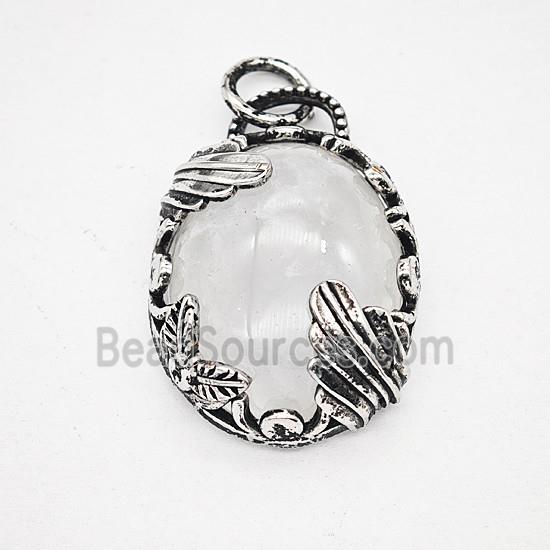 Gemstone Pendant, Antique Silver Plated