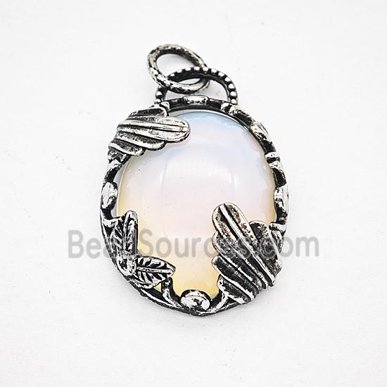 Gemstone Pendant, Antique Silver Plated