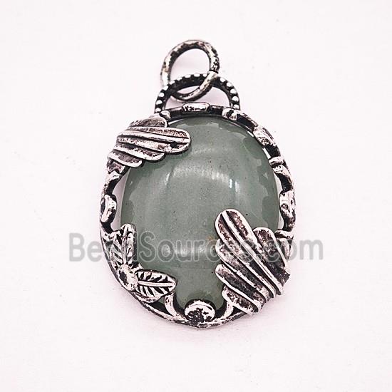 Gemstone Pendant, Antique Silver Plated