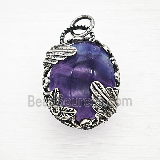 Gemstone Pendant, Antique Silver Plated