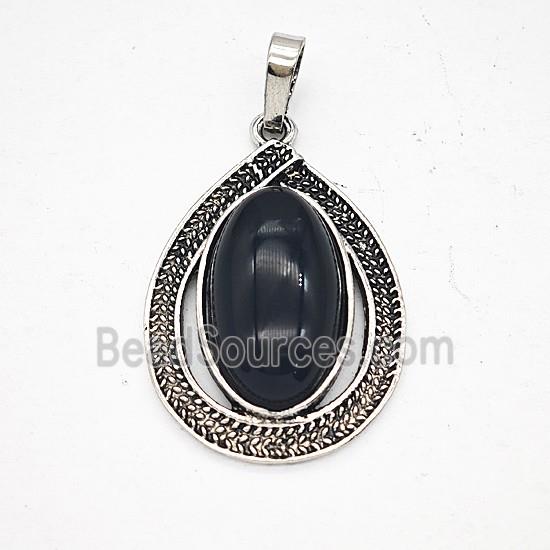 Gemstone Pendant, Antique Silver Plated