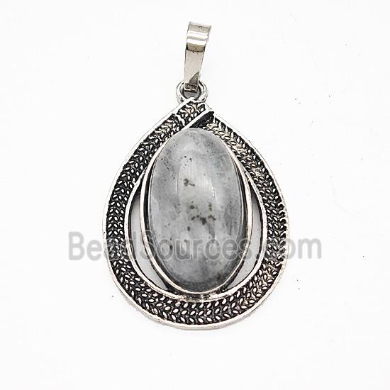 Gemstone Pendant, Antique Silver Plated