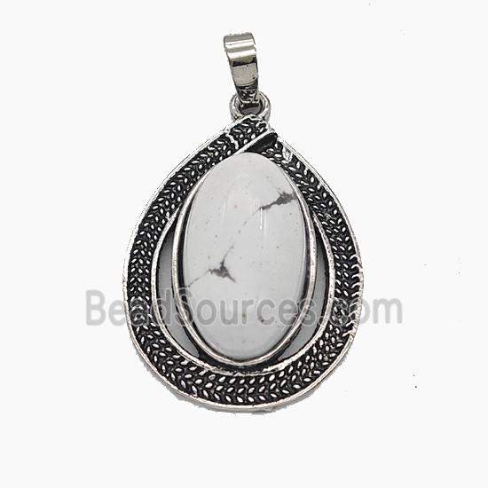 Gemstone Pendant, Antique Silver Plated