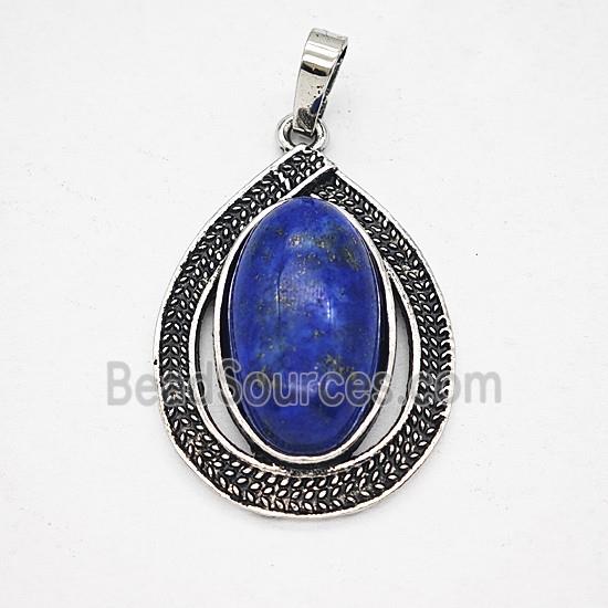 Gemstone Pendant, Antique Silver Plated