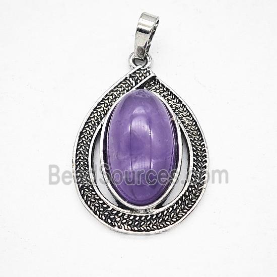Gemstone Pendant, Antique Silver Plated