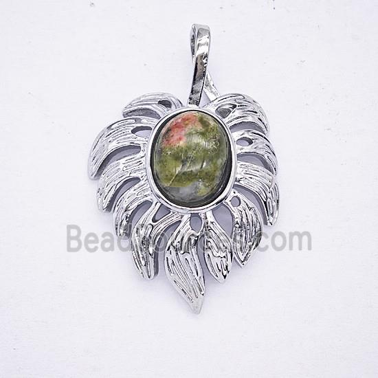 Gemstone Pendant, Antique Silver Plated