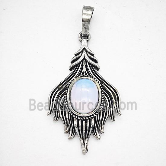 Gemstone Pendant, Antique Silver Plated