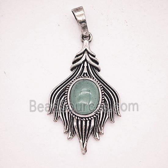 Gemstone Pendant, Antique Silver Plated