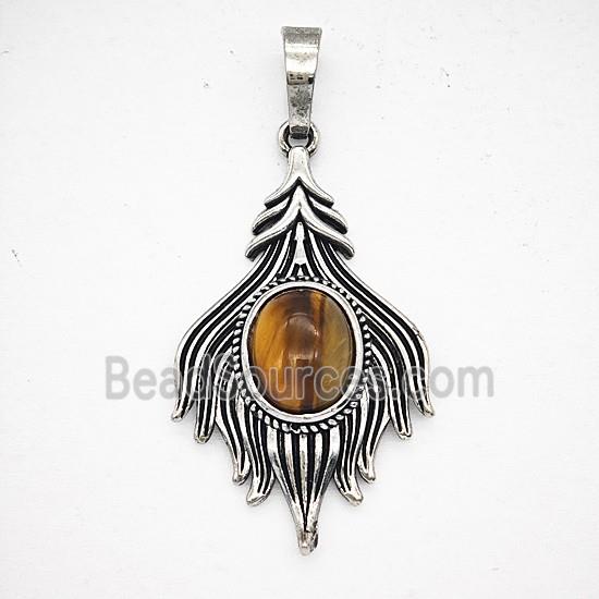 Gemstone Pendant, Antique Silver Plated