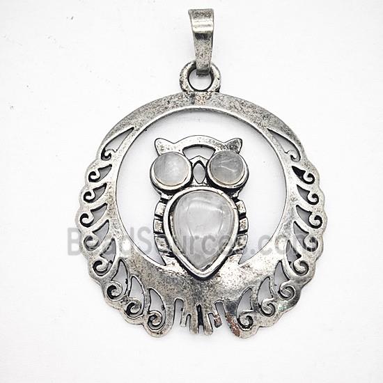Gemstone Pendant, Antique Silver Plated