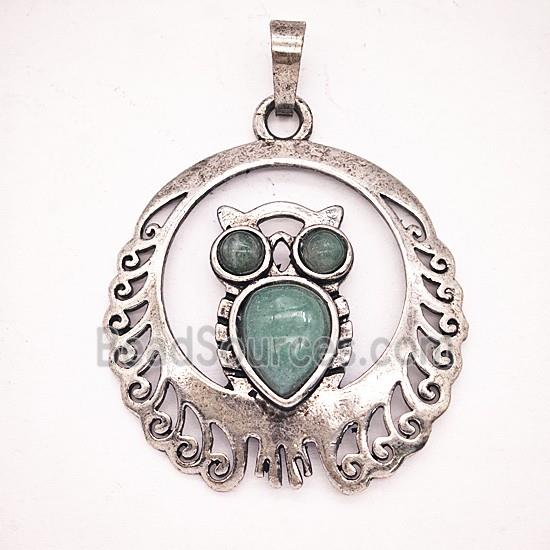 Gemstone Pendant, Antique Silver Plated