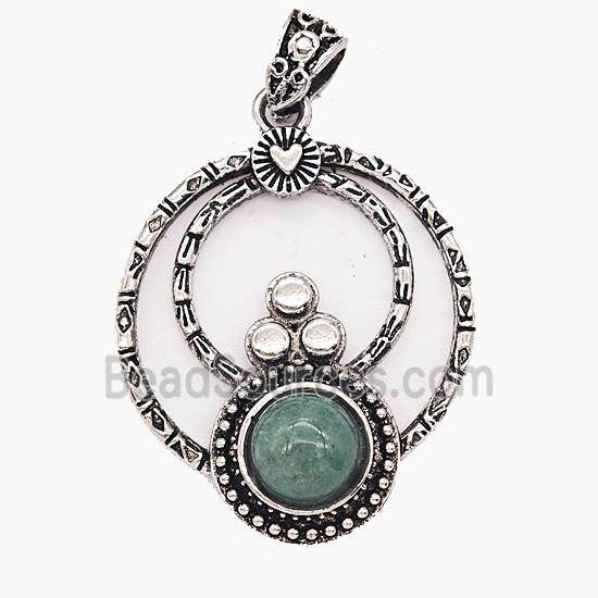 Gemstone Pendant, Antique Silver Plated