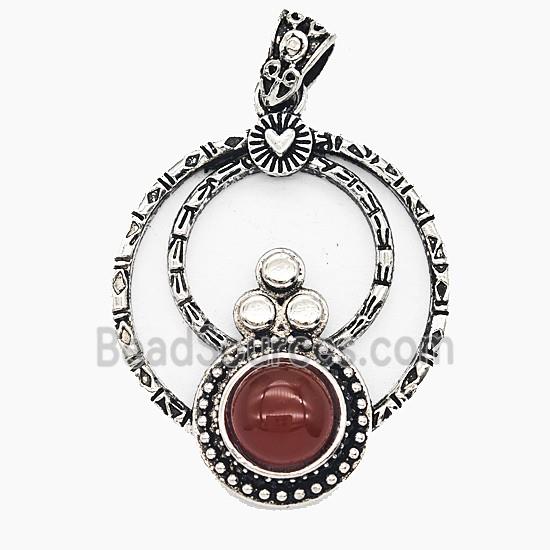 Gemstone Pendant, Antique Silver Plated
