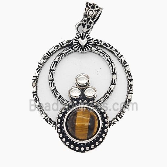 Gemstone Pendant, Antique Silver Plated