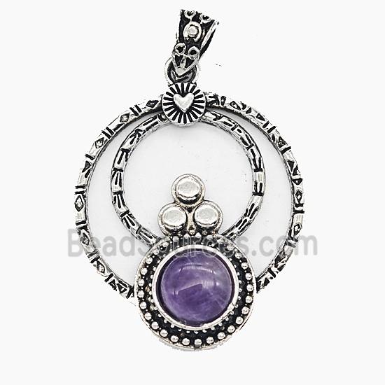 Gemstone Pendant, Antique Silver Plated