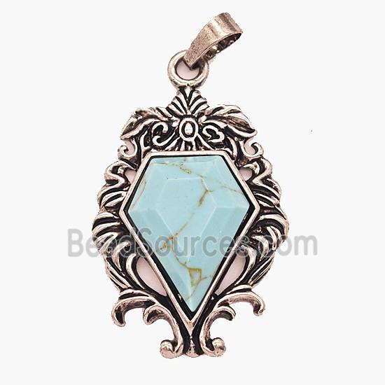 Gemstone Pendant, Antique Silver Plated