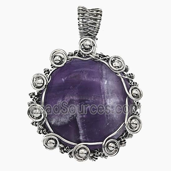 Gemstone Pendant, Antique Silver Plated