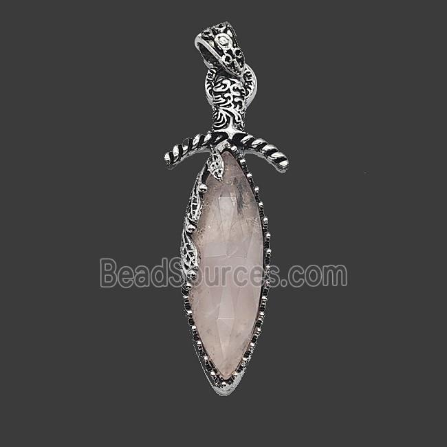 Gemstone Pendant, Antique Silver Plated