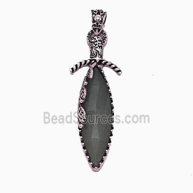 Gemstone Pendant, Antique Silver Plated